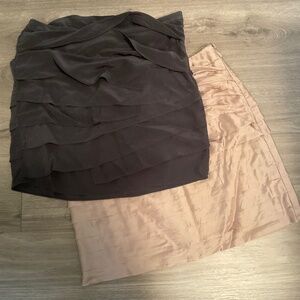 Pair of Silk Mini Skirts in Charcoal and Ecru Ruffled